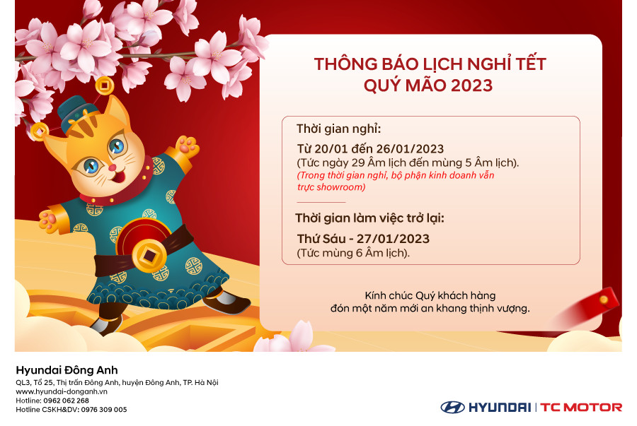 THÔNG BÁO LỊCH NGHỈ TẾT NGUYÊN ĐÁN QUÝ MÃO 2023